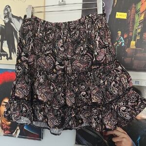 Wallflower Black and Pink Paisley Ruffle Mini Skirt